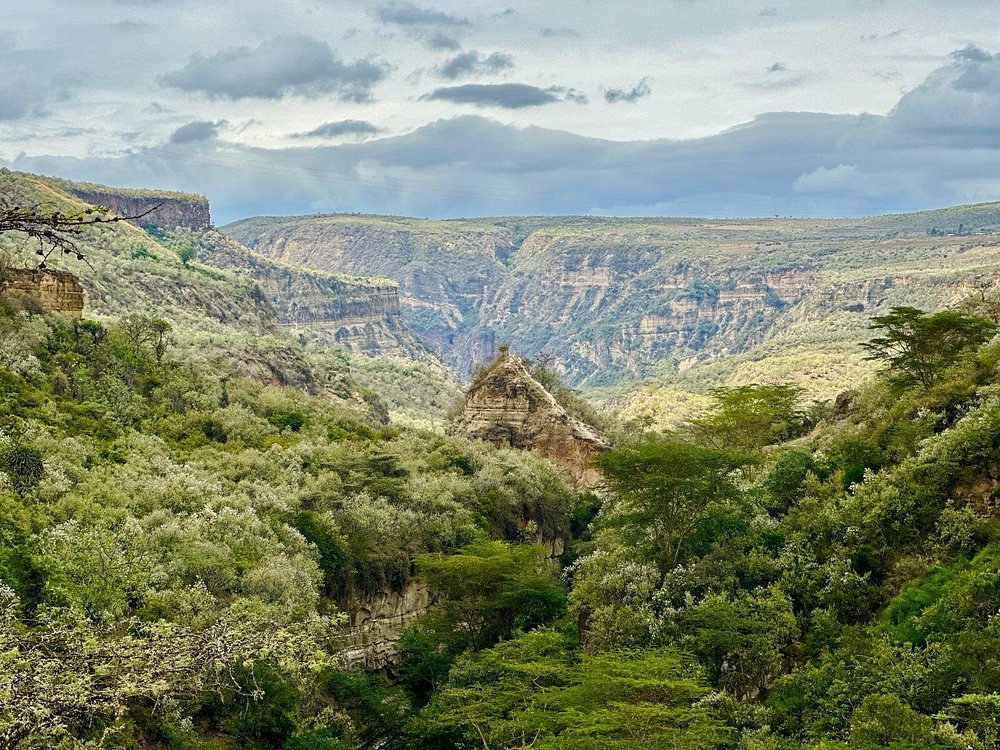 Hell's Gate canyon with Fischer's Tower rock formation Kenya